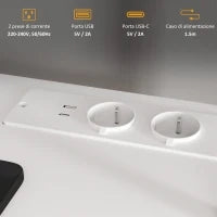 Scrivania Ufficio con 2 Tavoli, 4 Ripiani, 3 Cassetti e Supporto per Monitor, in Legno, 138.5x90x92 cm, Bianco
