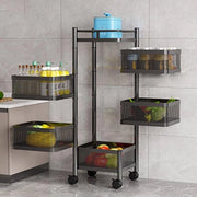 Trolley a 5 livelli quadrato con ruote trolley metallico per la cucina, bagno e ufficio