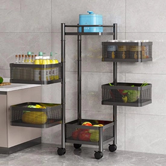 Trolley a 5 livelli quadrato con ruote trolley metallico per la cucina, bagno e ufficio