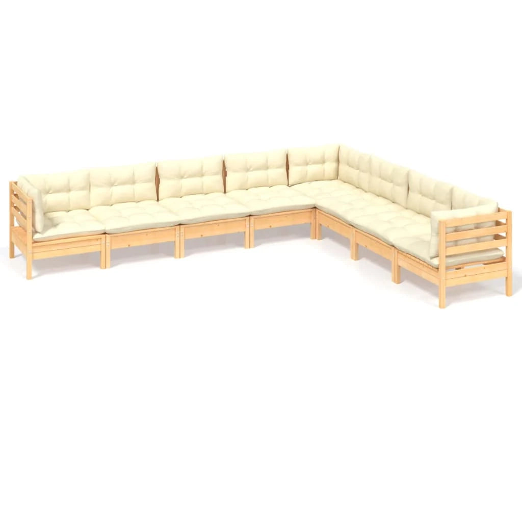 Set di mobili da giardino mobili da esterno 8 pezzi con cuscini color crema legno di pino massiccio 02_0017570