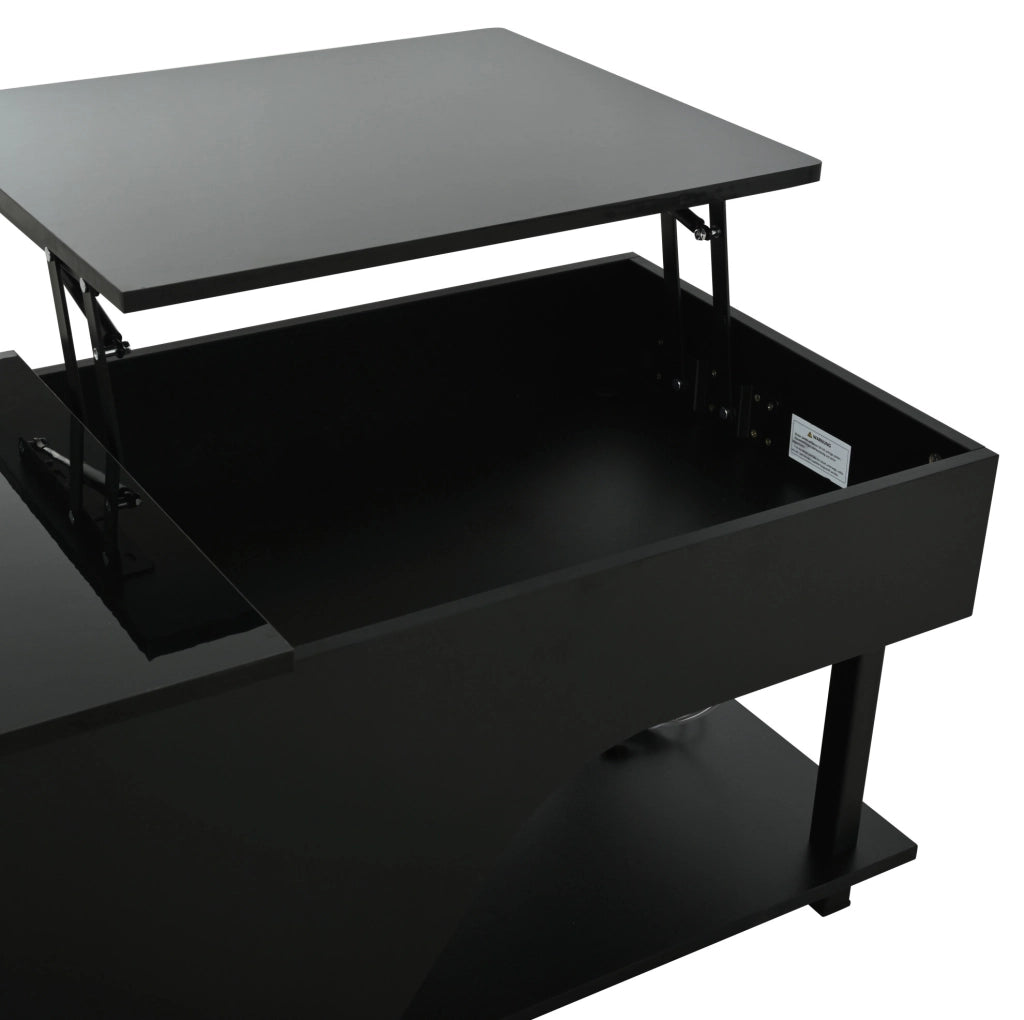 Tavolino da soggiorno regolabile in altezza 50 x 100 x 46 cm; con LED; vano contenitore; nero