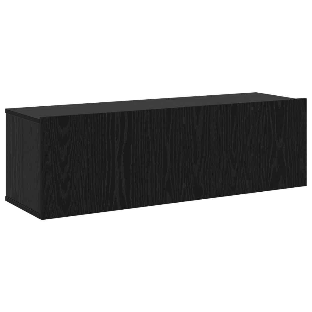Set di mobili TV da 7 pezzi montato a parete in rovere nero in legno ingegnerizzato