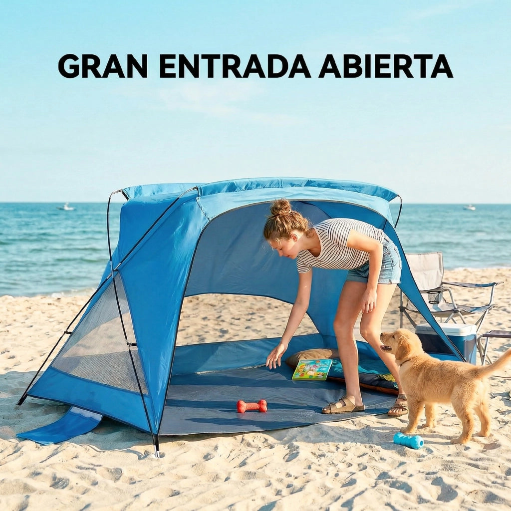 Tenda da Spiaggia 2-3 Persone UPF30+ ¨C Xylo ¨C Blu Cielo con Sacchi Sabbia Finestre Borsa