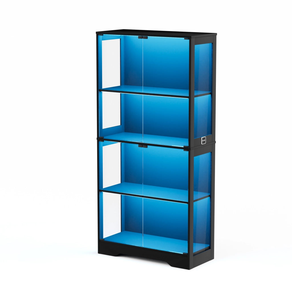 Vetrina in Vetro 4 Ripiani con Luce LED e Ante ¨C MINIMAL ¨C Nero