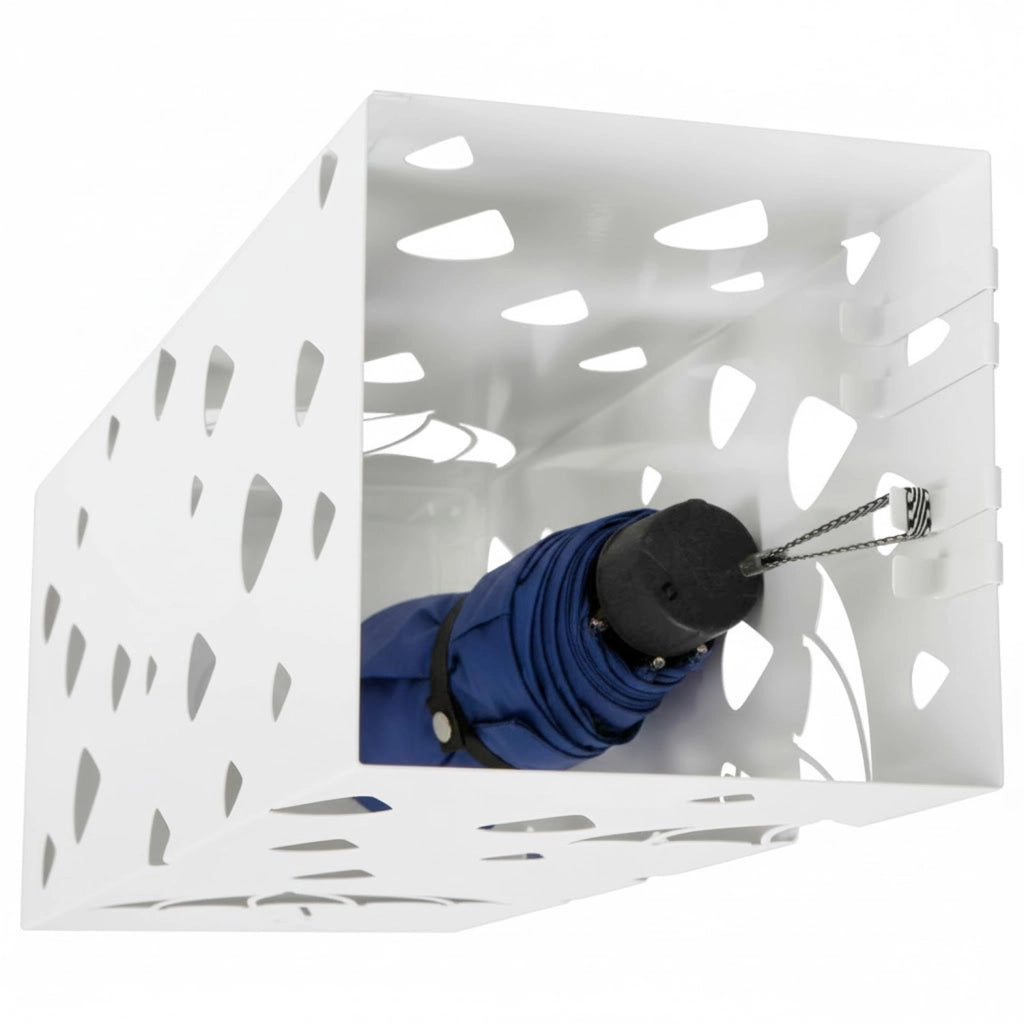 Portaombrelli In Acciaio Zincato Con Base Antiscivolo Vaschetta Scolapioggia E 2 Ganci Removibili Design Moderno Per Ingresso Casa E Ufficio 49 X 15.5 X 15.5 Cm Bianco
