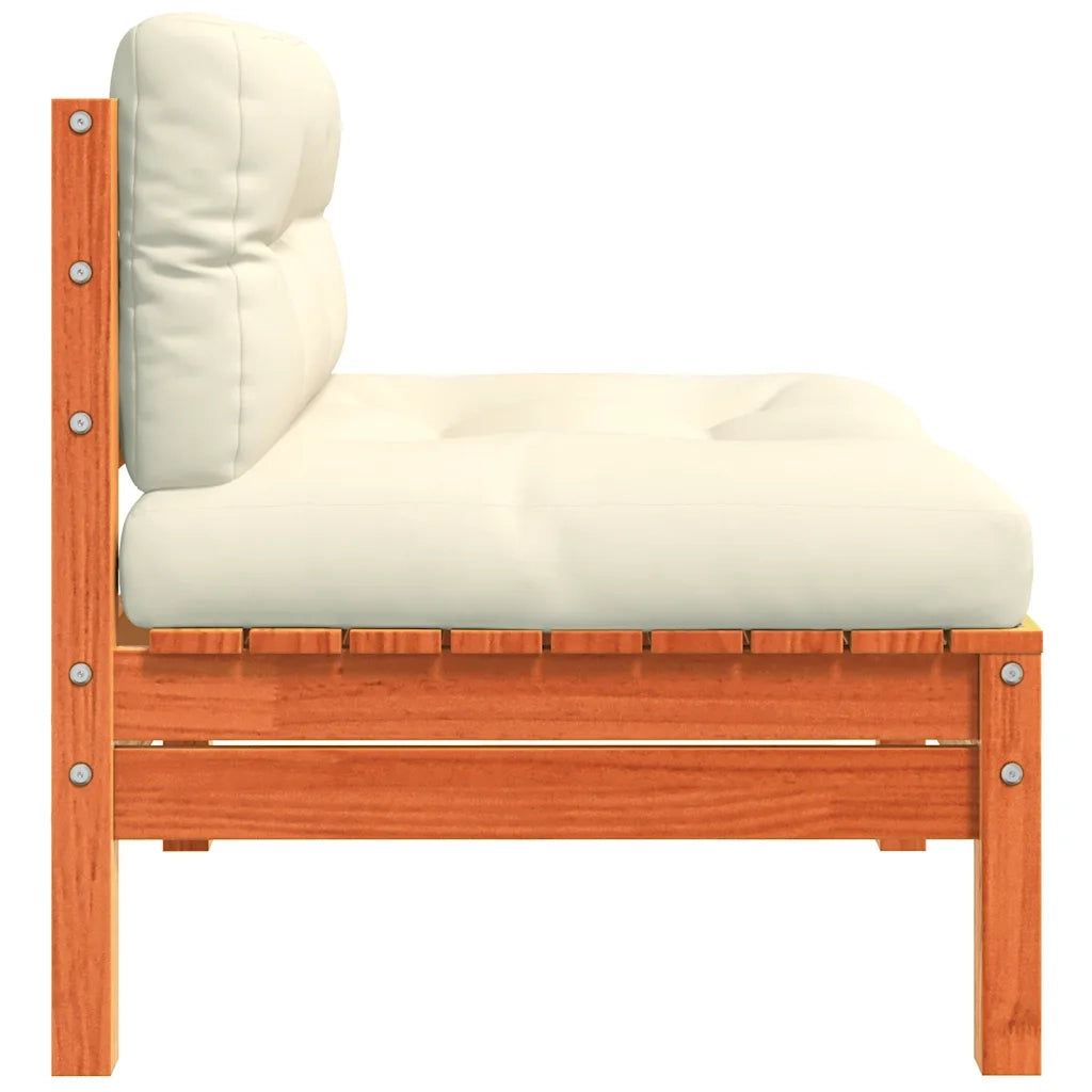 Divano Giardino Senza Braccioli Cuscini 2pz-Sofa da giardino Marrone Cera Pino