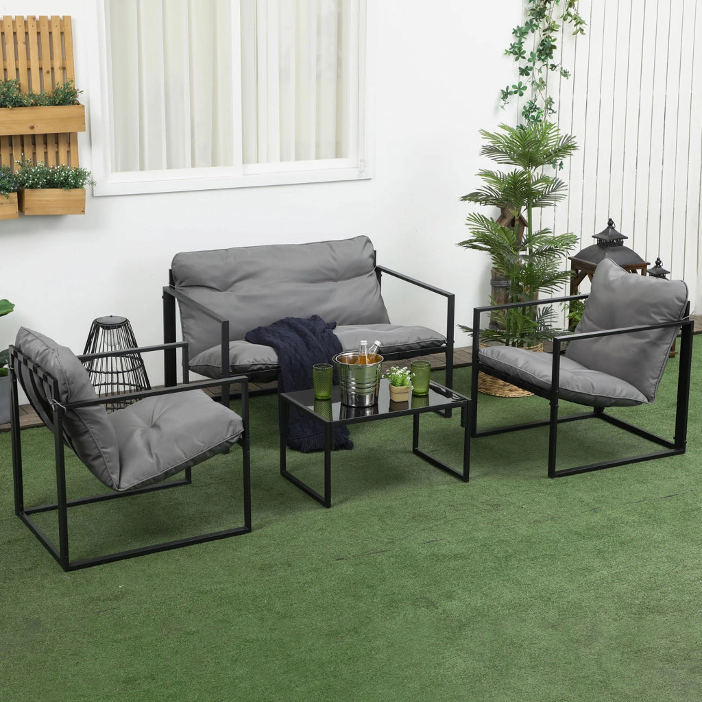 Set da giardino 4 pezzi con divano 2 posti, 2 poltrone e tavolino ¨C zephmum ¨C grigio
