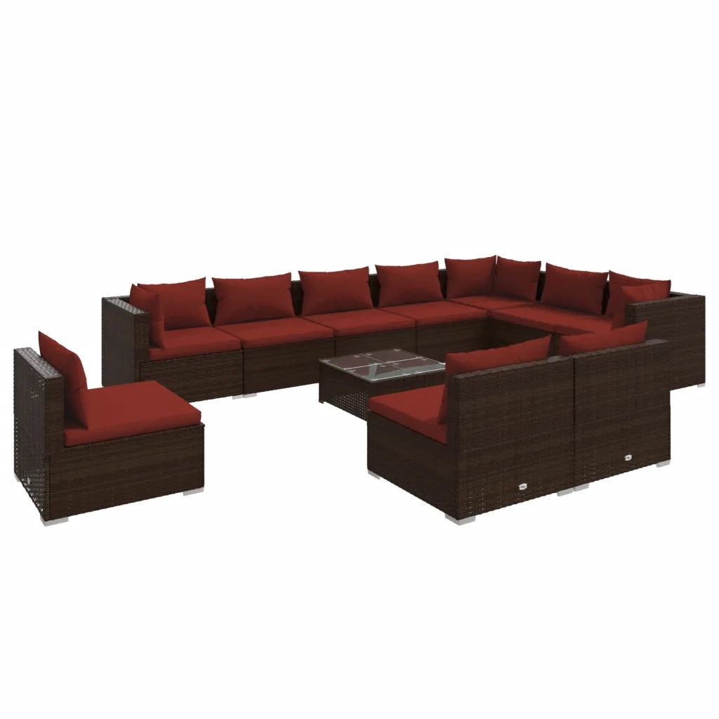 Set Divani da Giardino 11 pz con Cuscini in Polyrattan Marrone 3102603