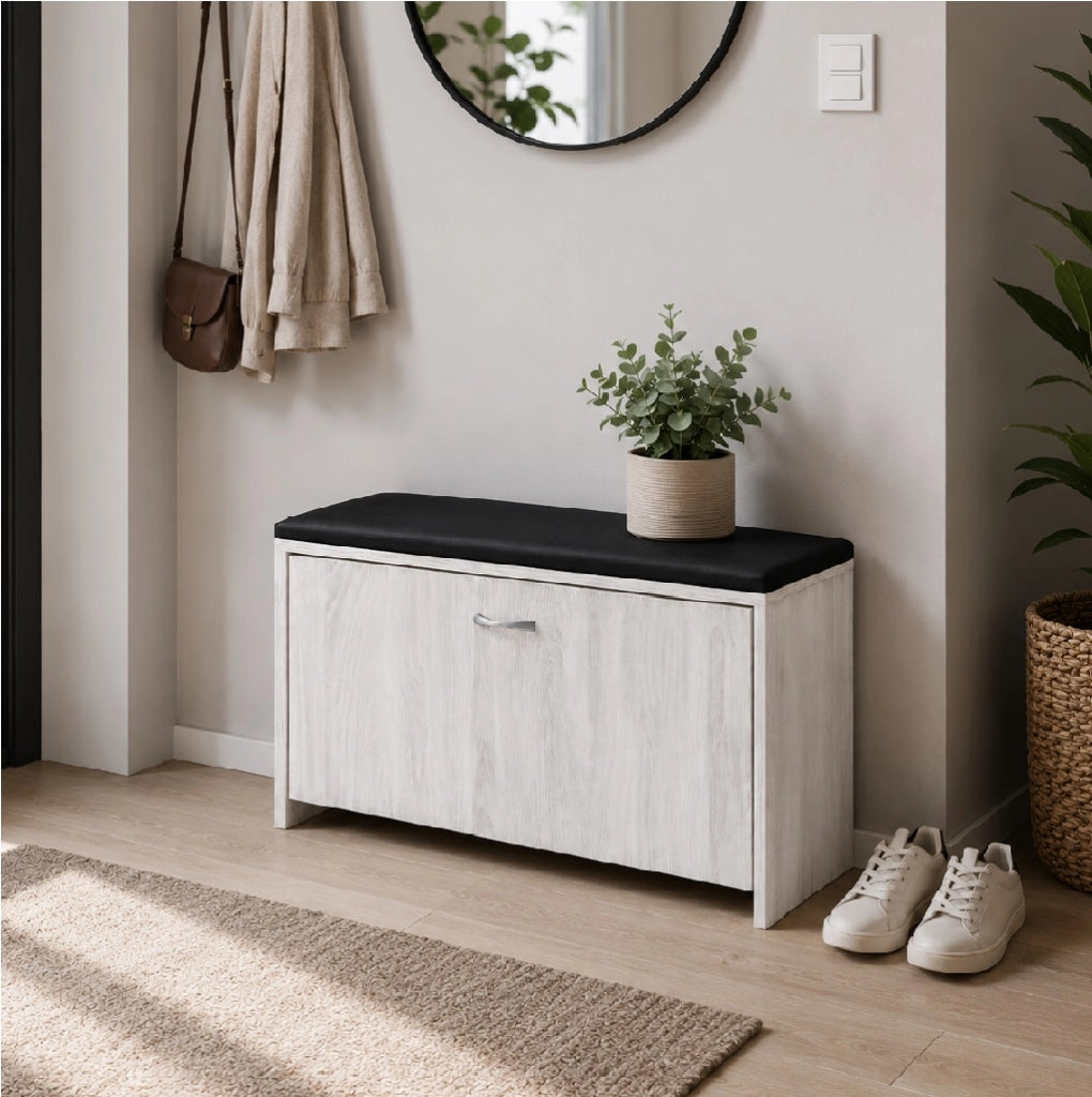 Panca Scarpiera Salvaspazio con Seduta Imbottita Ecopelle 60x24x41 cm Bianco