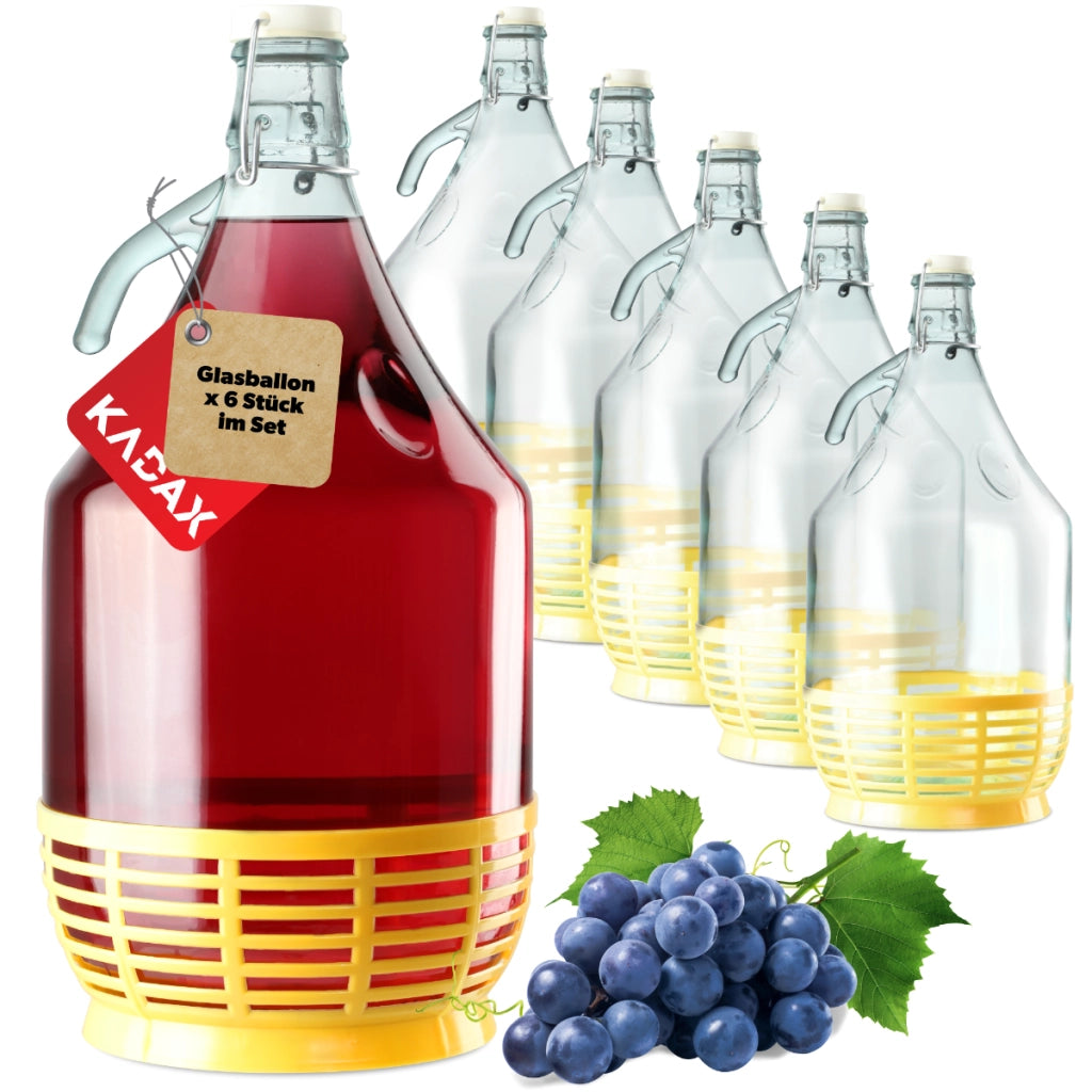 KADAX Carboy Bottiglia da 5 litri Bottiglia da donna Bottiglia per vino e liquore + Tappo 6 pezzi