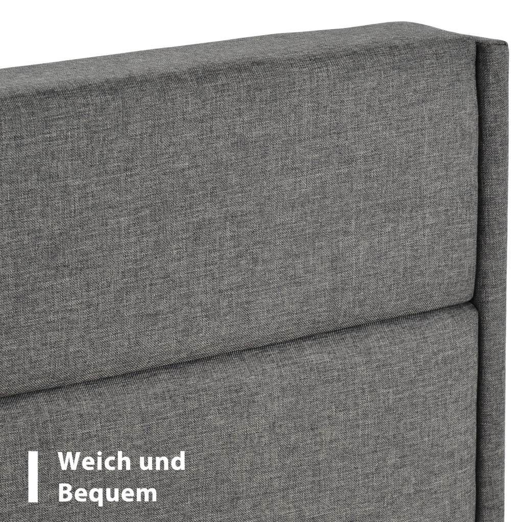 Letto imbottito 90x200 cm con testiera e rete a doghe; in tessuto lino grigio