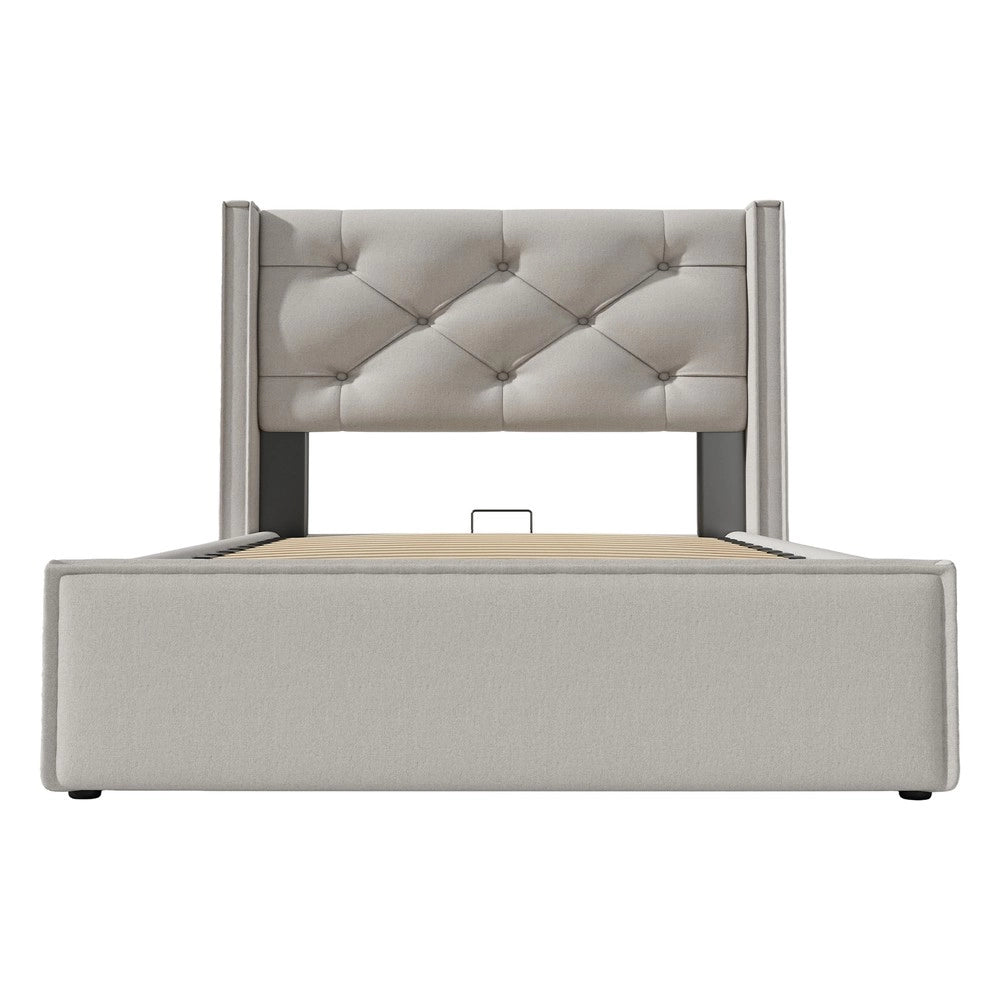 Letto Singolo Contenitore Imbottito ¨C MINIMAL ¨C Grigio Chiaro, 90x200, Rete a Doghe, Metallo