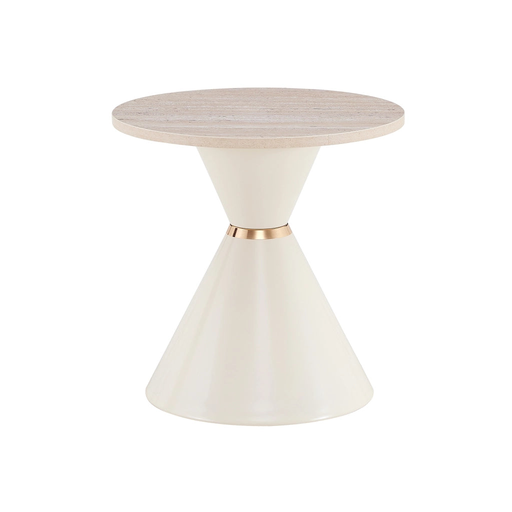 Set di 2 tavolini da salotto con piano in melamina effetto pietra e struttura in metallo crema