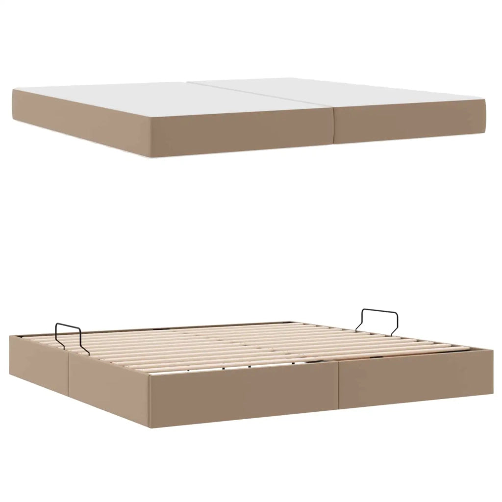 Letto con contenitore e materasso 2 pcs Cappuccino Pelle