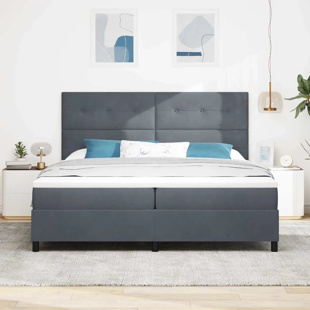 Letto a Sorgente LED Grigio scuro 200 x 200 cm Tessuto