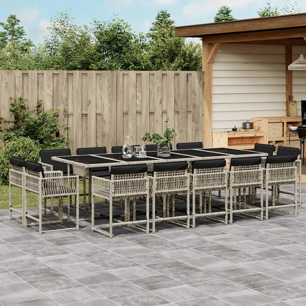 Set da Pranzo da Giardino 15 pz con Cuscini Grigio Polyrattan