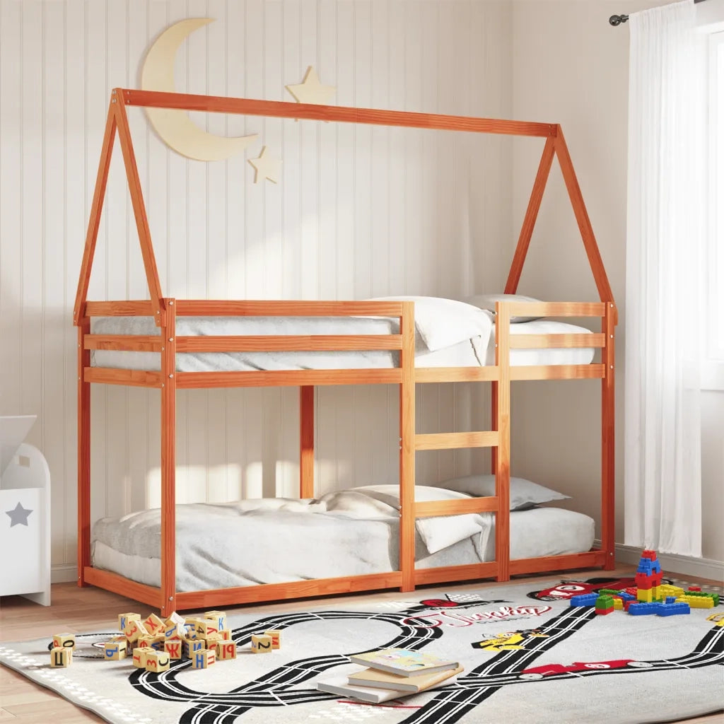 Letto singolo | Letto per adulti | Letto a Castello con Tetto Cera 90x200 cm Legno Massello Pino