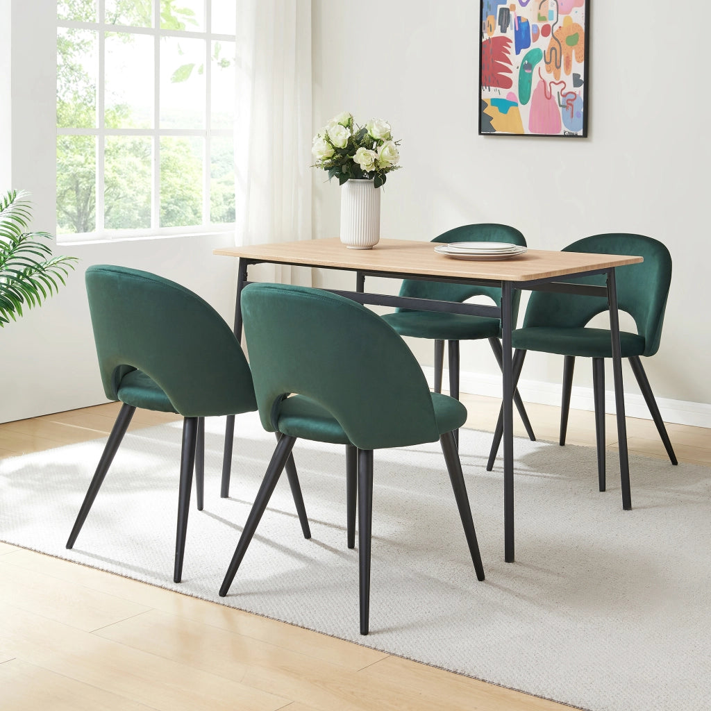Set Karijoki di 2 Sedie Imbottite da Sala Pranzo Effetto Velluto - Verde Scuro / Nero [en.casa]