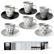 SET 6 TAZZINE DA CAFFE' DESIGN MODERN CON PIATTINO COLORE NERO E BIANCO IN SCATOLA 6 X 6 CM