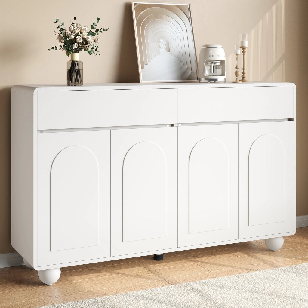 Credenza e madia con 2 cassetti, 4 ante e ripiani regolabili, per soggiorno, in MDF e PB, bianco, 140 × 38 × 89 cm