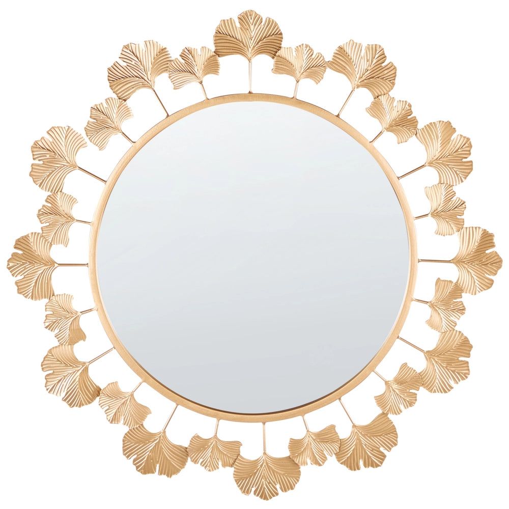 Specchio decorativo rotondo in legno di gingko e metallo oro da 60 cm camera da letto corridoio