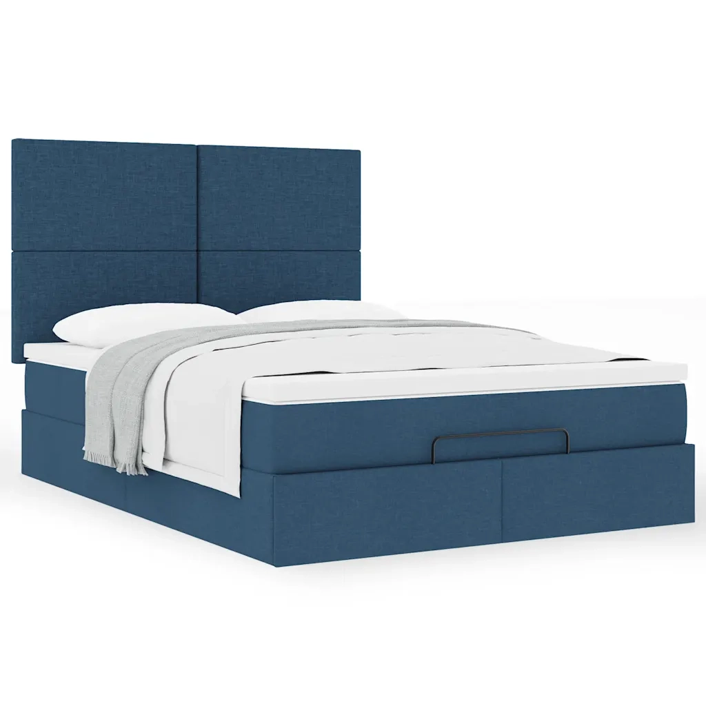 Struttura Letto Pouf con Materasso Blu 140x190 cm in Tessuto 3313077