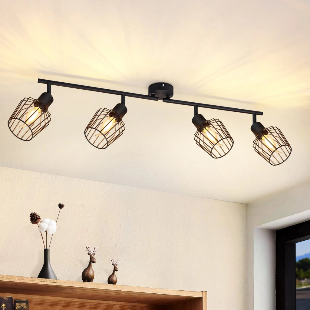 ZMH Faretto da soffitto neri 4 luci E14 metallo orientabili 350° industriali per corridoio soggiorno