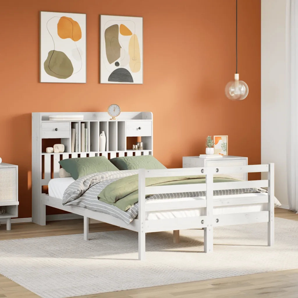 Letto Libreria senza Materasso Bianco 135x190 cm Legno di Pino 3321929