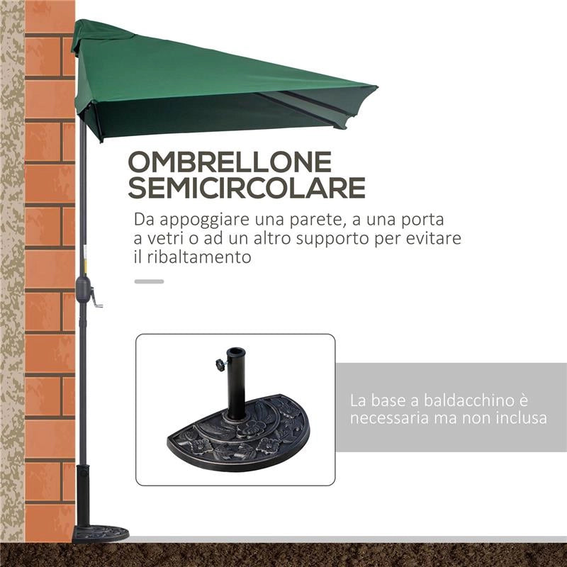 OMBRELLONE DA PARETE MEZZALUNA SALVASPAZIO CON APERTURA A MANOVELLA VERDE