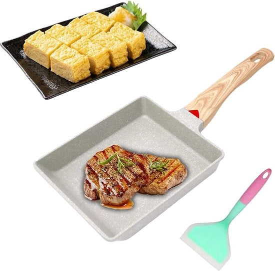 Piastra di induzione, padella giapponese, padella per omelette con rivestimento antiaderente, padella con manico rimovibile, padella antiaderente, padelle per omelette, padella, padella per omelette, padella per uova (bianca)