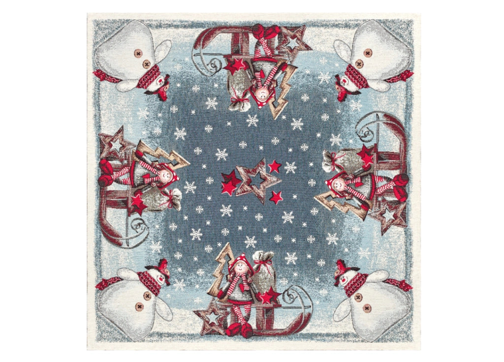 Tovaglia Centrotavola Centrino Tavolo Fantasie Natalizie Cinigliato Piazzato Made Italy - 90x90 - Slitta