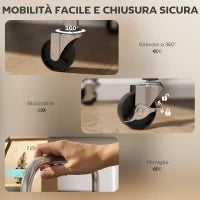 Carrello Multiuso a 4 Livelli con Ripiano Centrale Regolabile e Bordi Rialzati, in Acciaio Inox, 60x35x77 cm
