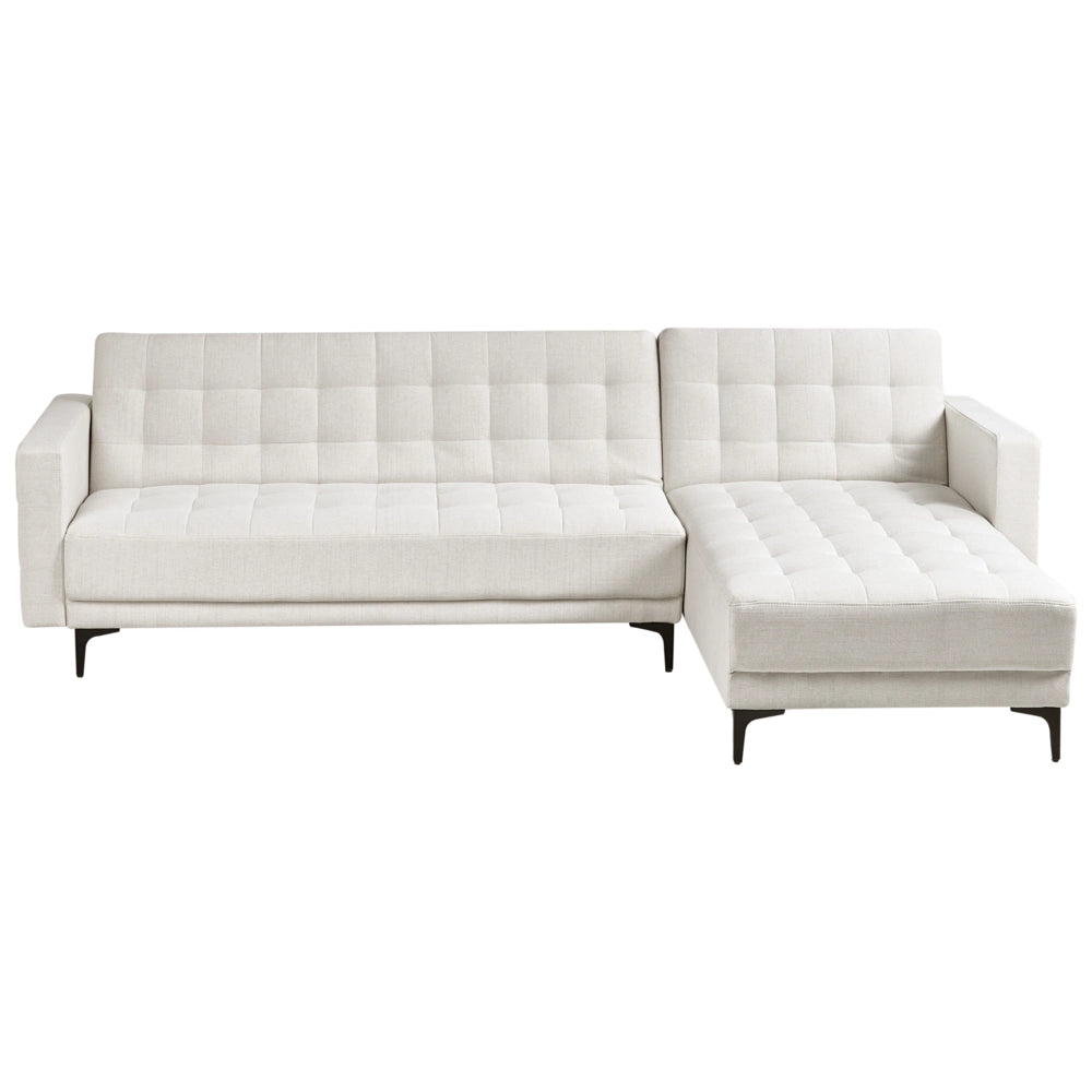 Divano letto angolare in tessuto bianco sporco versione sinistra moderno a L componibile