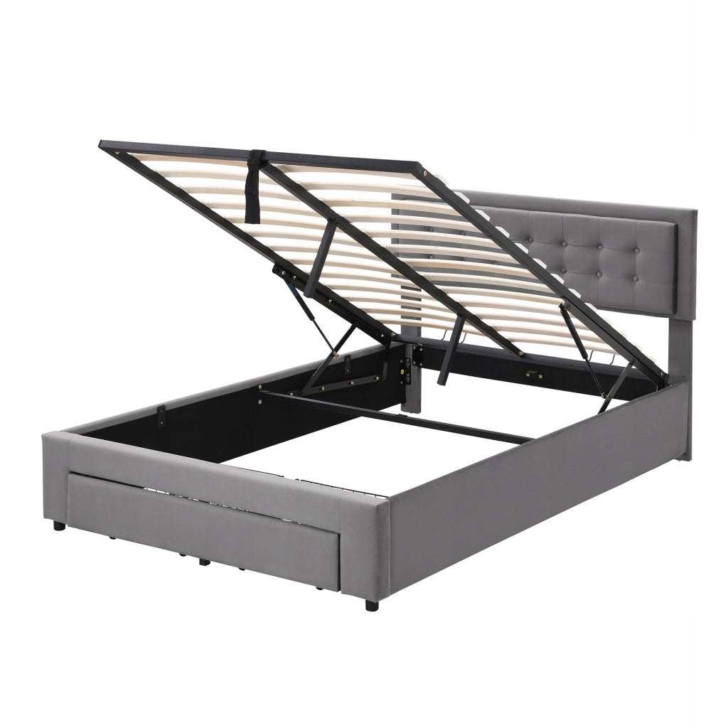 Letto matrimoniale con 2 cassetti - Xylo - 140x190 - Velluto grigio