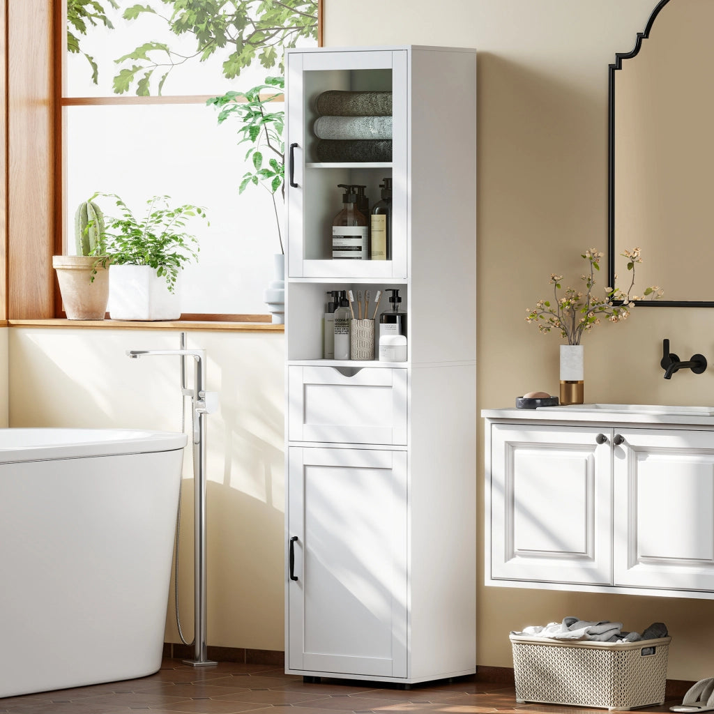 Colonna Bagno con 2 Armadietti ¨C Xylo ¨C Legno Bianco 40x30x165 cm Cassetto Ripiano