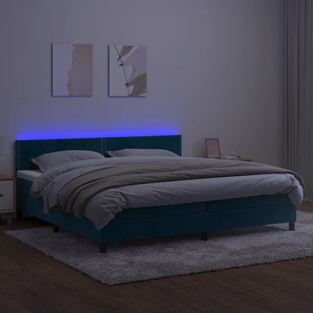 Letto a Molle con Materasso e LED Blu Scuro 200x200 cm 3134367