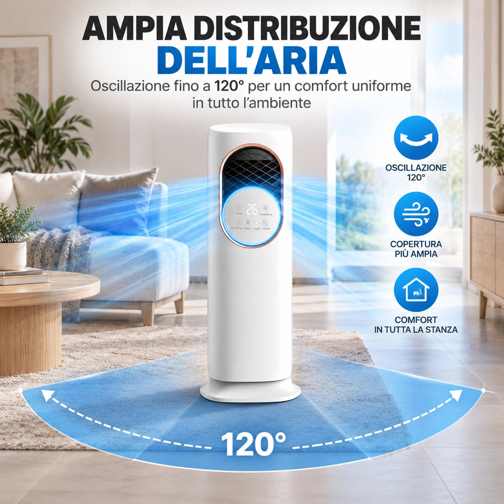 Raffrescatore Ventilatore Nebulizzatore Telecomando e Display LCD Tasti touch