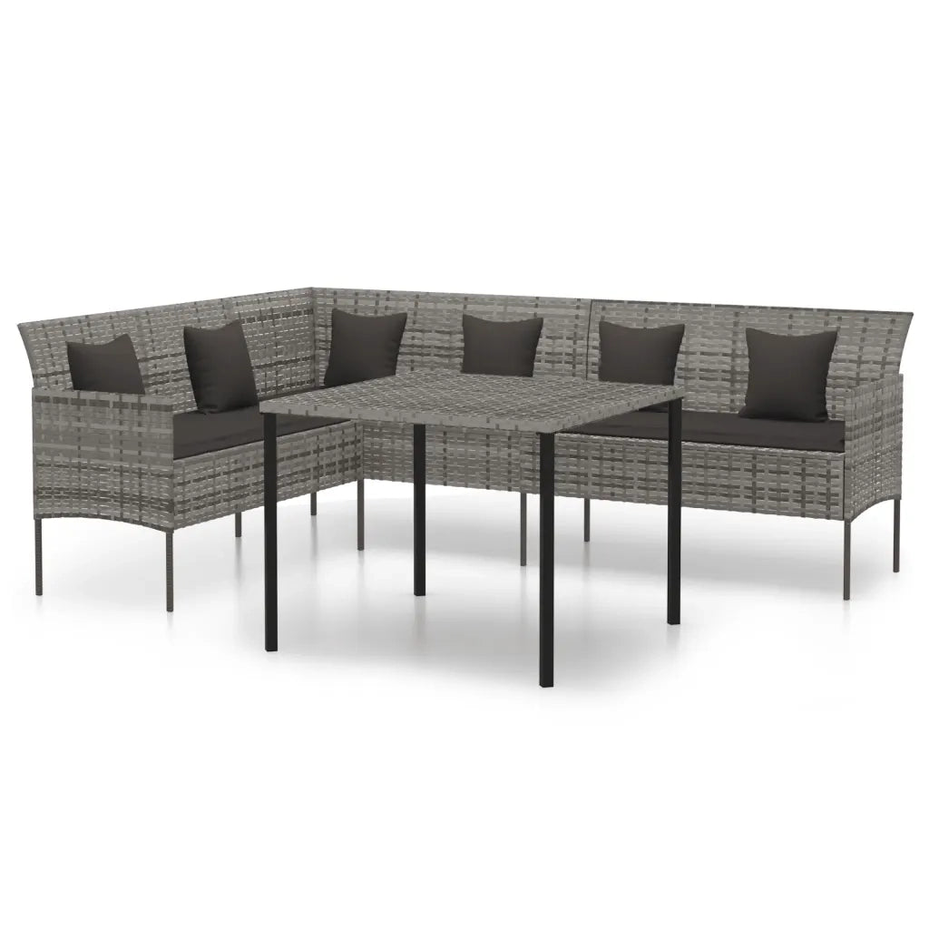 Set da Pranzo da Giardino 2 pz | Set Salotto da Giardino con Cuscini in Polyrattan Grigio