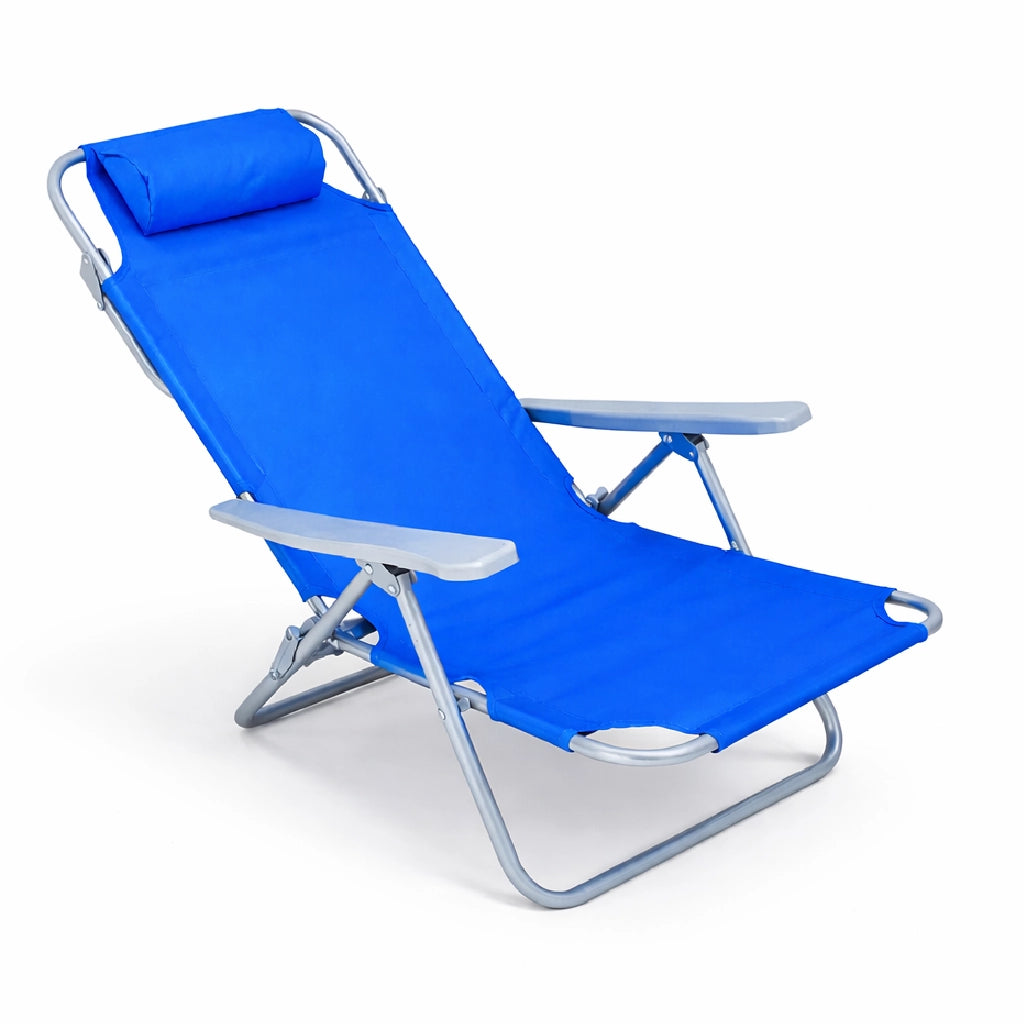 Sedia Spiaggina Prendisole Pieghevole Reclinabile 5 Posizioni Blu Mare Spaggia