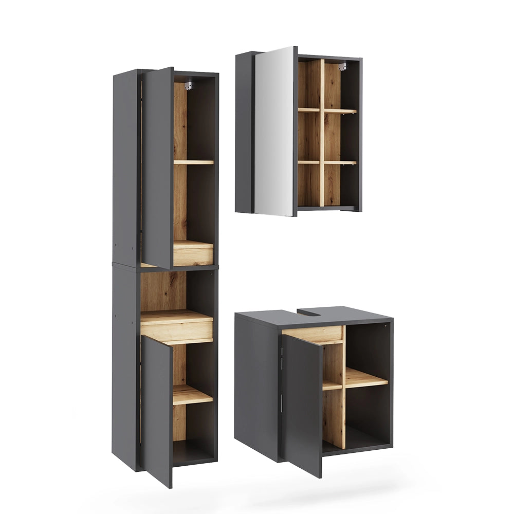 Vicco Set di mobili da bagno Grigio/Artisan 3 parti