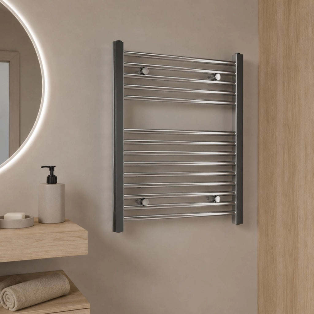 Termoarredo bagno cromato in acciaio per scaldasalviette a muro *** misure h680xl450xi400 14 tubi, pezzi 1