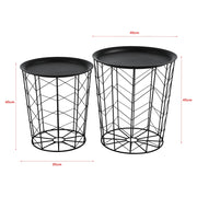 Set di 2 tavolini da caffè di design tavolini da soggiorno cestini vassoi estraibili metallo varie misure nero 03_0006053