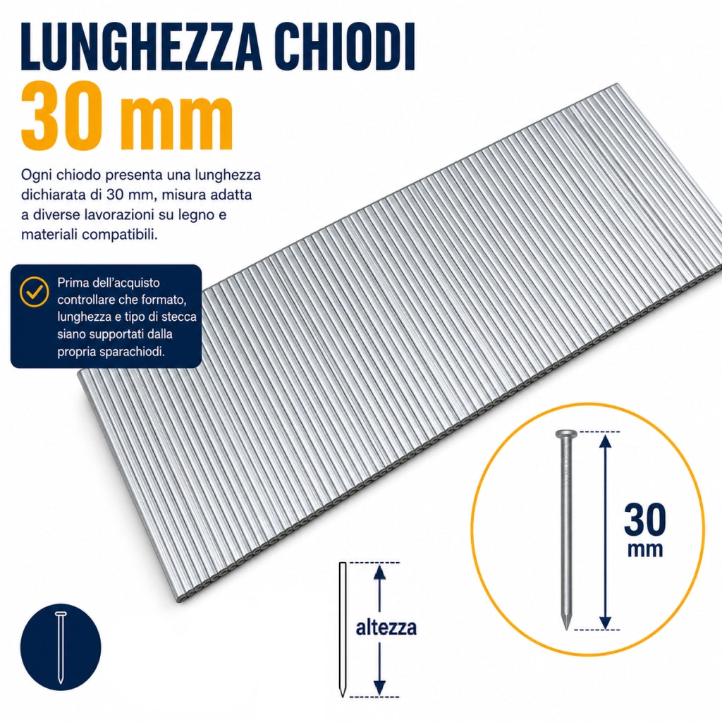 5000 Chiodi in Stecche 30 mm per Sparachiodi Elettrica Pneumatica