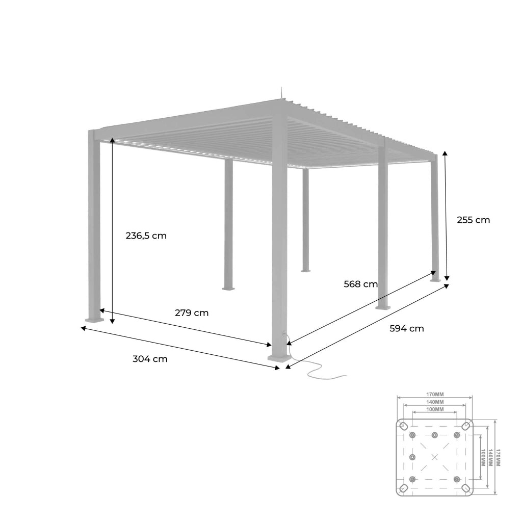 Pergola bioclimatica 3x6m elettrica in alluminio con illuminazione a
