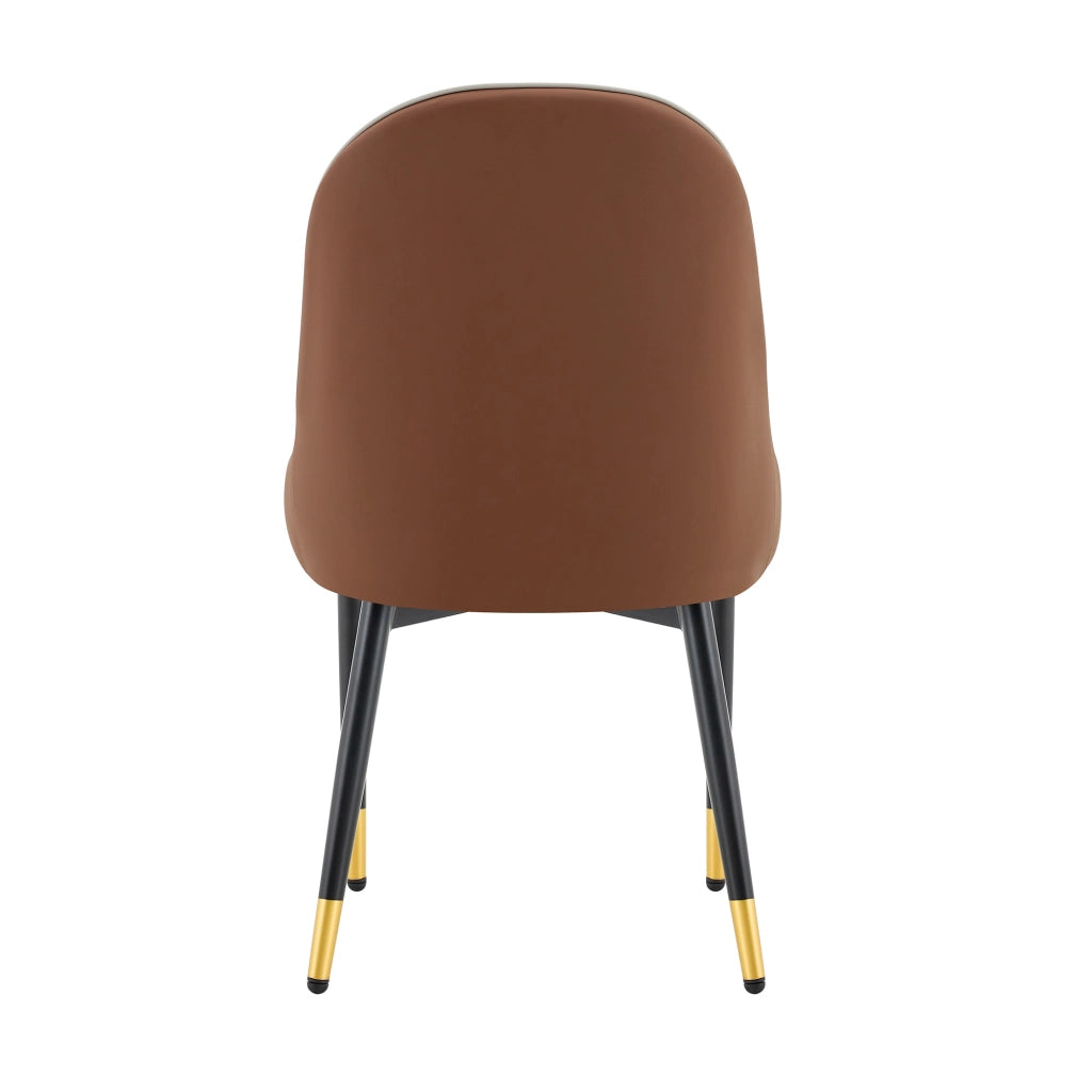 Set 2 Sedie da Pranzo ¨C MINIMAL ¨C Similpelle Grigio e Marrone, Schienale Design, Gambe in Metallo