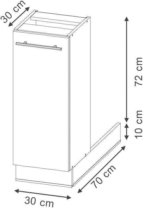 Isola cucina Fame-Line, Rovere nero lucido, 30 cm Senza piano di lavoro, liberamente combinabile con altri moduli Fame-Line