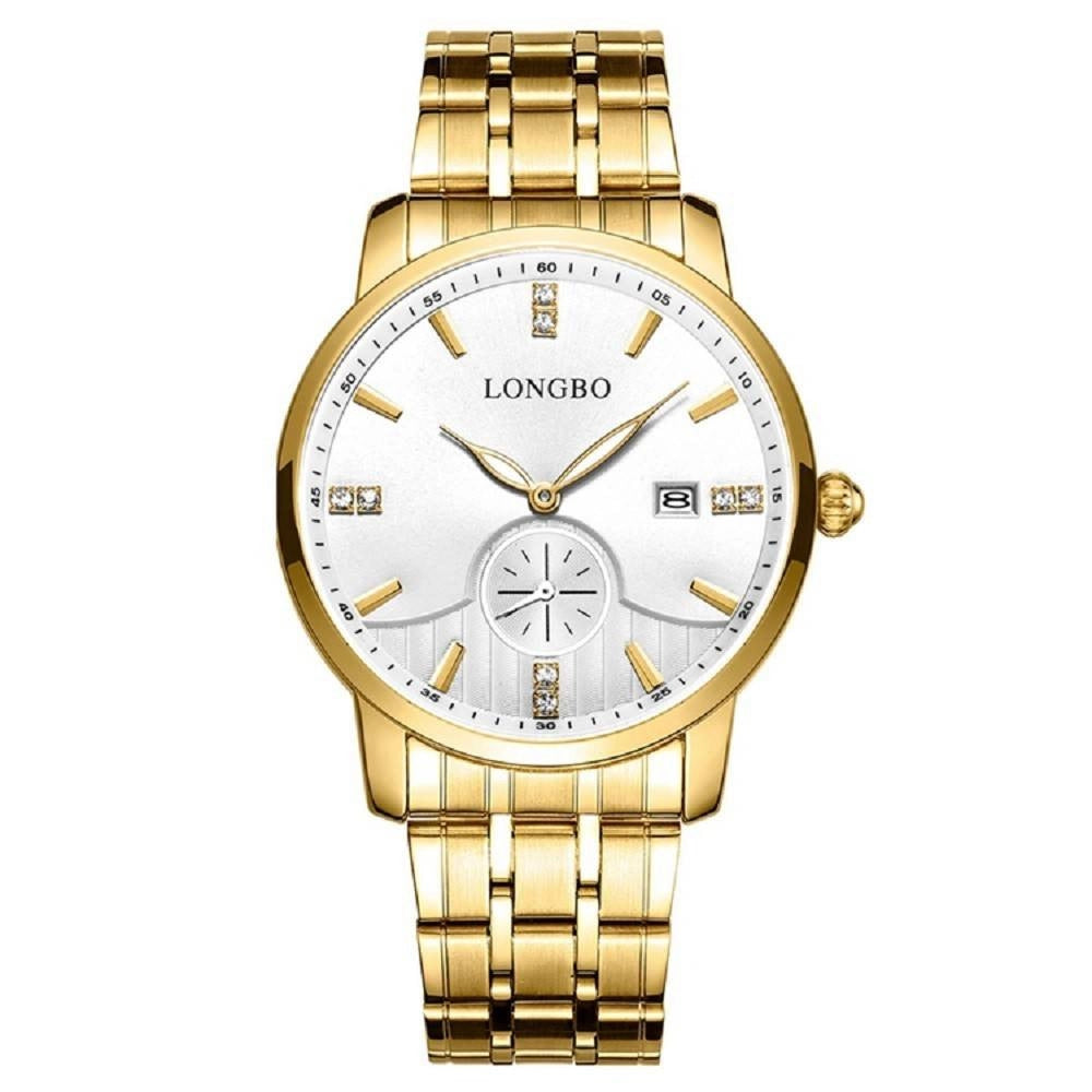 Trade Shop - Orologio Uomo Donna Longbo 80436 Crono Data Impermeabile Acciaio Dorato Bianco -   -uomo    -