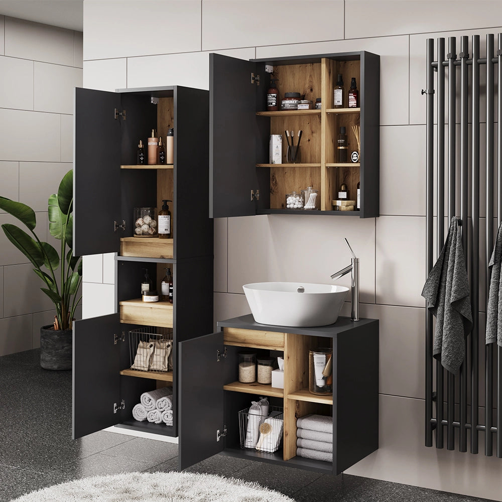 Vicco Set di mobili da bagno Grigio/Artisan 3 parti