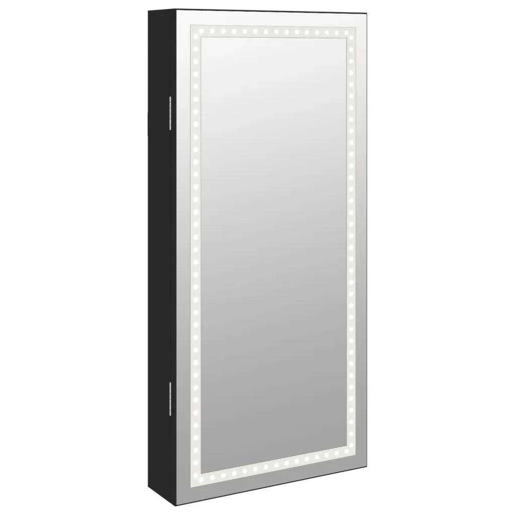 Armadio Portagioie a Specchio con Luci LED a Parete Nero 353248