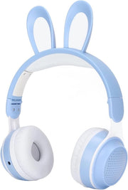 Cuffie Over-ore Opvolgibili Bluetooth 5.0 - Orecchie di Coniglio Carine Cuffie da Orecchie Senza Fili - Verde - 12 Ore di Riproduzione - Ingresso TF/Aux Integrato - Blu